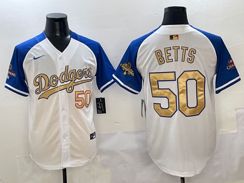 Men Los Angeles Dodgers 50 Betts White Blue Game Nike 2025 MLB Jersey style 6